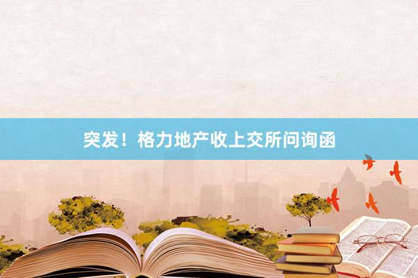 突发！格力地产收上交所问询函